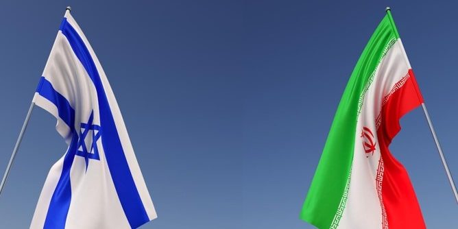 flags-israel-iran-flagpoles-sides-blue-background-place-text-flag-jerusalem-tehran-3d-illustration_630687-1791